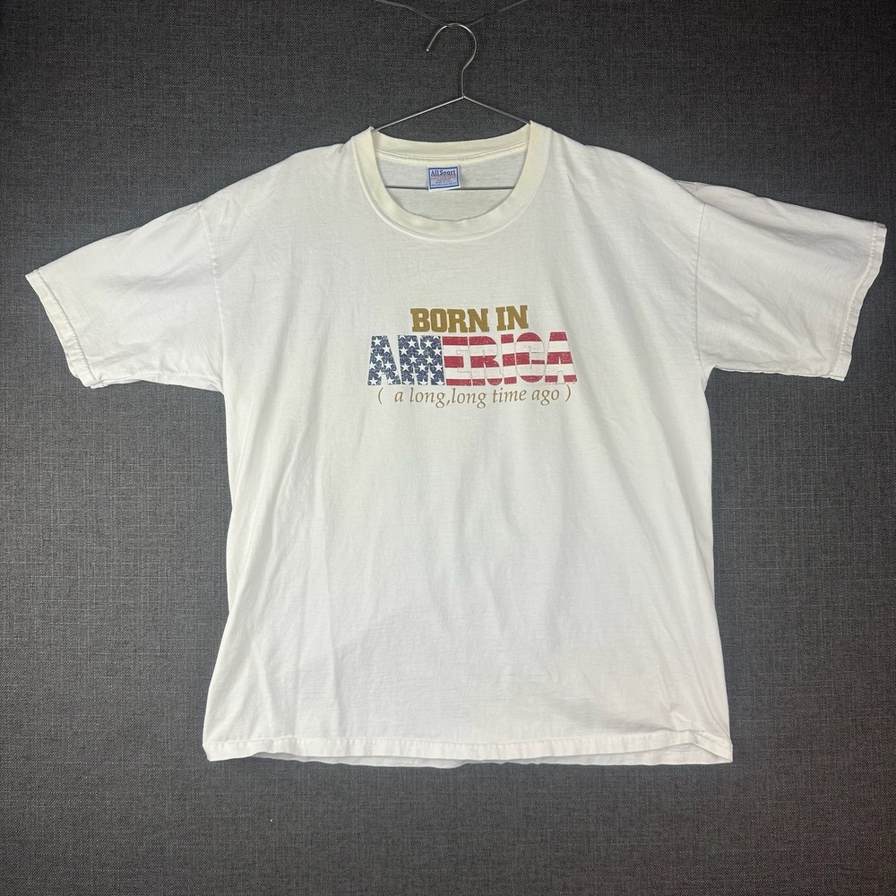 Vintage Born In America Patriotic Graphic T-Shirt All Sport‎ Maxweight XXL